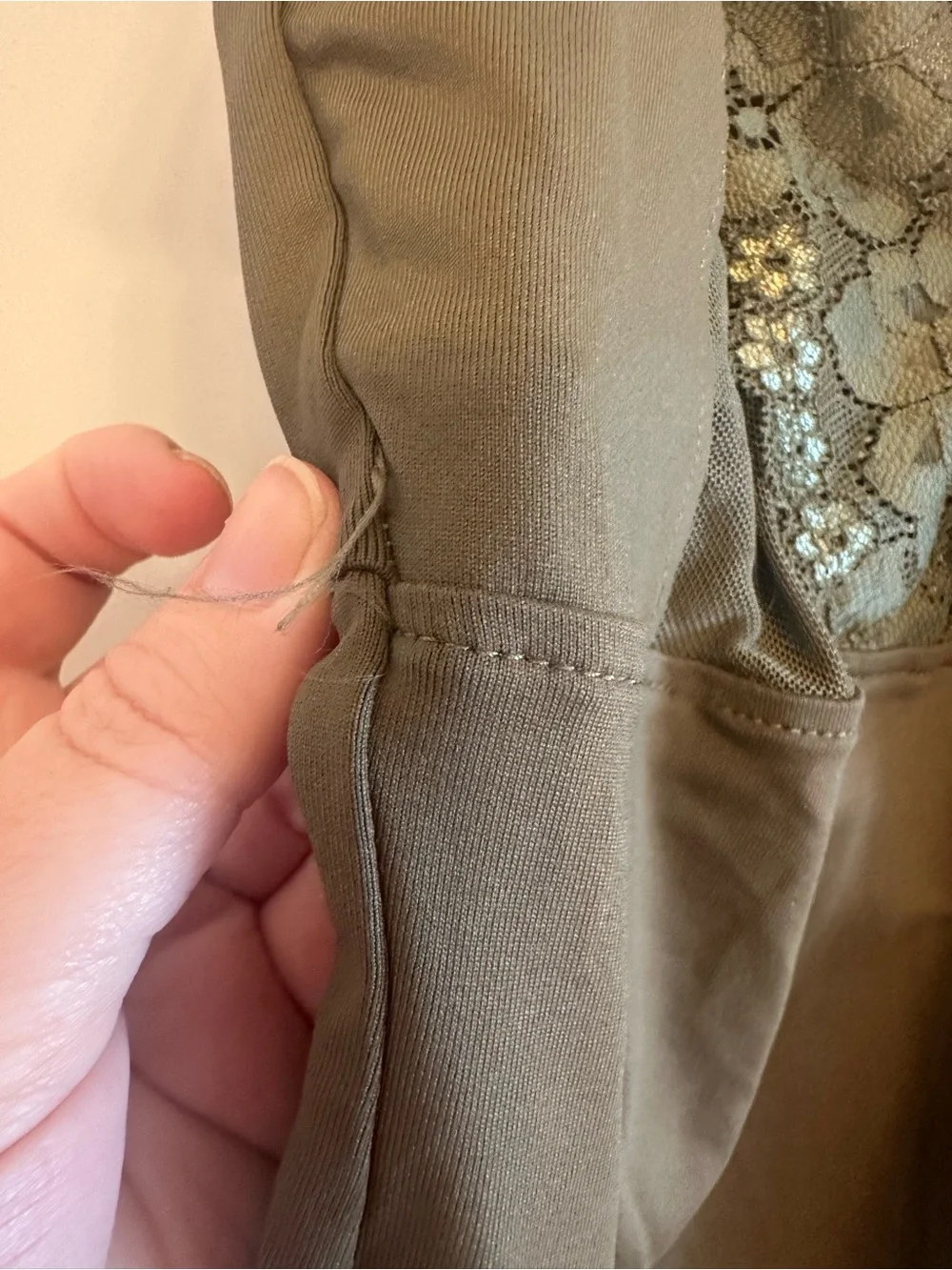 Olive Lace Trim V-Neck ballet leotard - Picture 6 of 7
